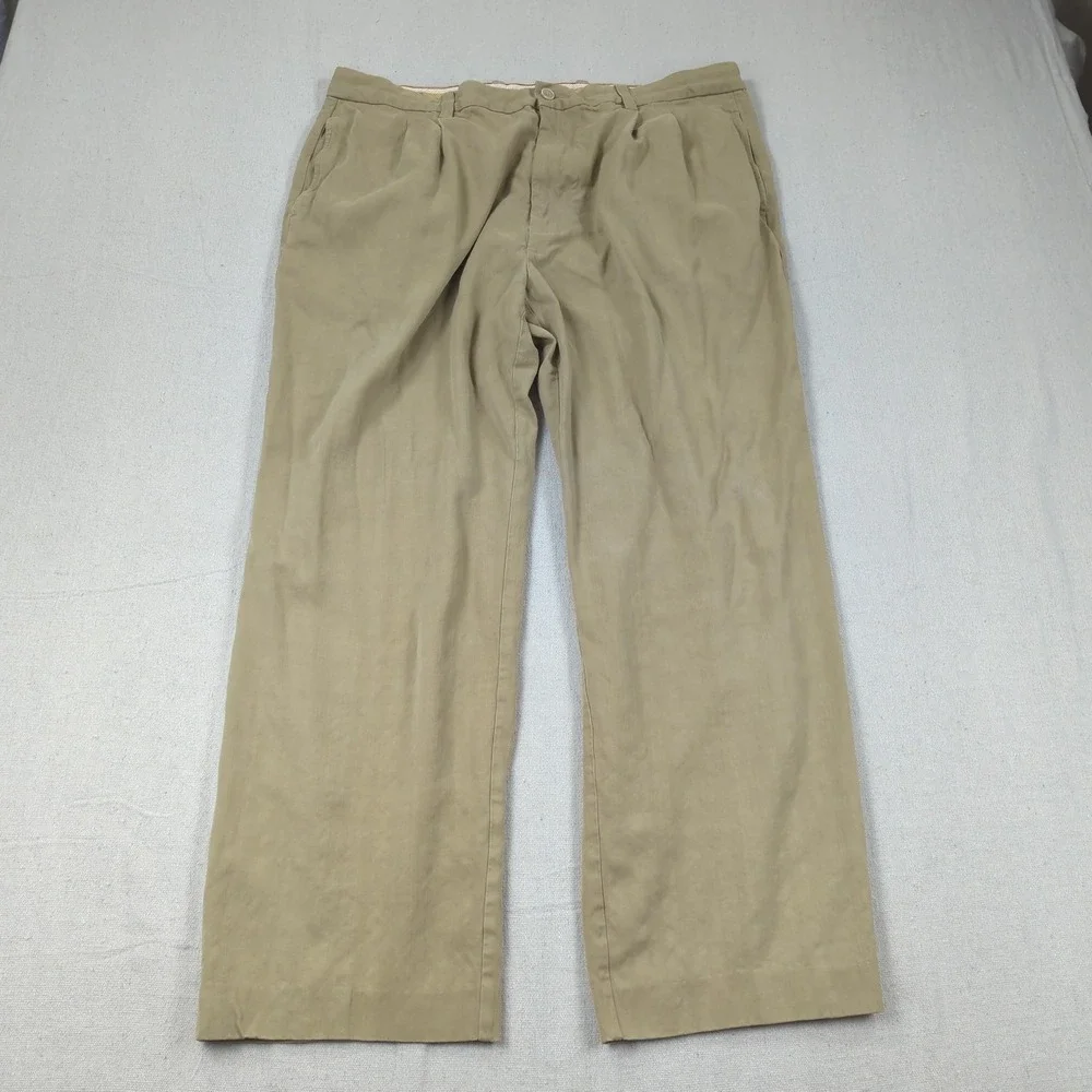 Tommy Bahama Pants Mens 38x32 Khaki Silk Casual Preppy Pleated